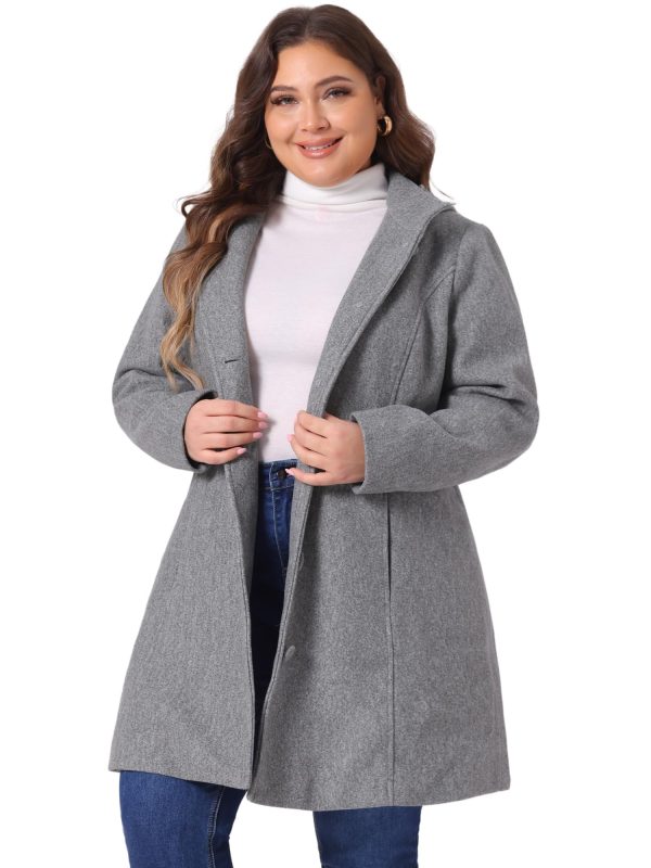 Peacoat for Women Plus Size Elegant Single Breasted Detachable Hooded Overcoat Trench Coat Jacket