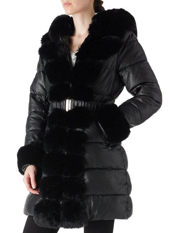 Puffer Jacket Women Winter Fur Lined Coat with Long Fur Collar Hooded Cold-resistant, Warm Bubble Overcoat