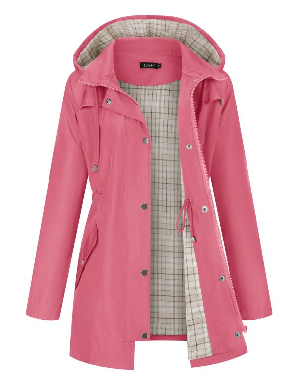 Women Waterproof Outdoor Hiking Raincoat Women Lined Rain Jacket Lightweight Hooded Jackets Trench Coats