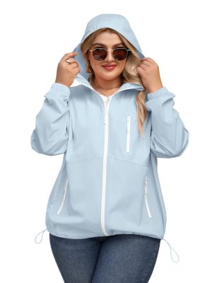 Plus Size Womens Rain Jacket with Hood Waterproof Raincoats Lightweight Packable Outdoor Trench Coat XL-5XL