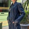 Womens Quilted Style Leather Coat Long Length Button-Up Coat Black Leather Shirt Style Coat For Womens