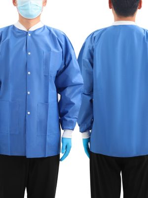 10-50 Pack Disposable Lab Jackets, SMS Medical Jackets/Coats for Men and Women, Knit Cuffs & Collar, 3 Pockets