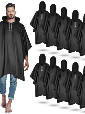 10 Pcs Rain Ponchos for Adults with Drawstring Hood Reusable Raincoats Waterproof Plastic Rain Jacket Thickened Raincoats for