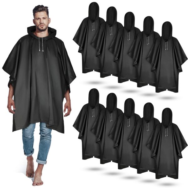10 Pcs Rain Ponchos for Adults with Drawstring Hood Reusable Raincoats Waterproof Plastic Rain Jacket Thickened Raincoats for