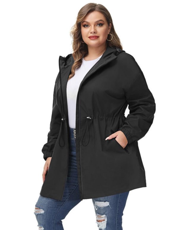 Women's Plus Size Long Hooded Raincoat Lightweight Waterproof Windbreaker Jacket