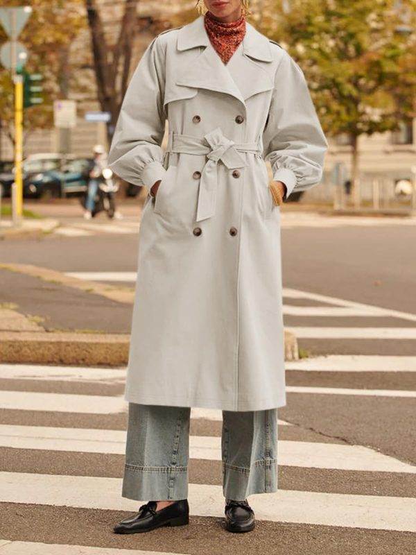 Womens Long Trench Coat Fall Fashion Oversized Double Breasted Lapel Overcoat Outerwear with Belt
