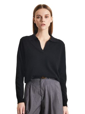 Womens Super Lightweight Worsted Deep V-Polo Cashmere Sweater Pullover for Spring and Summer Keep 37.5 Warm