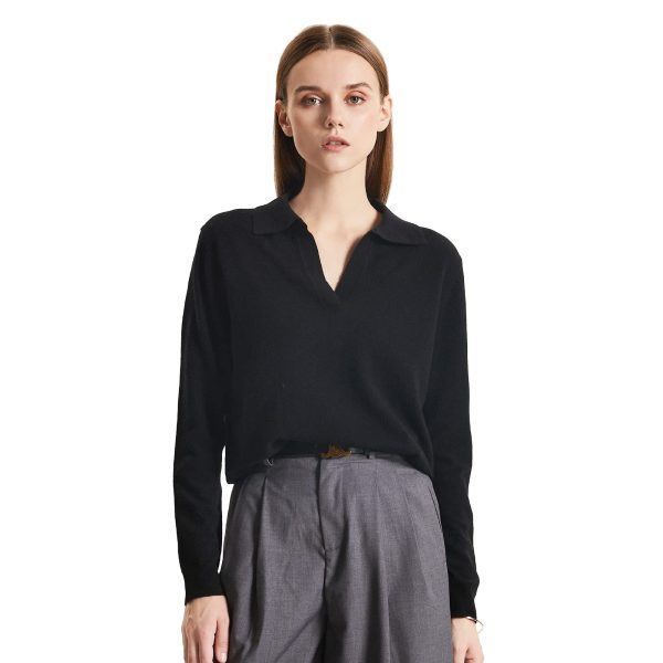 Womens Super Lightweight Worsted Deep V-Polo Cashmere Sweater Pullover for Spring and Summer Keep 37.5 Warm