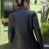 Womens Quilted Style Leather Coat Long Length Button-Up Coat Black Leather Shirt Style Coat For Womens