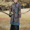 Women Winter Trench Coat Long Overcoat Printed Windbreaker Vintage Chinese Fleece Lined Warm Jacket