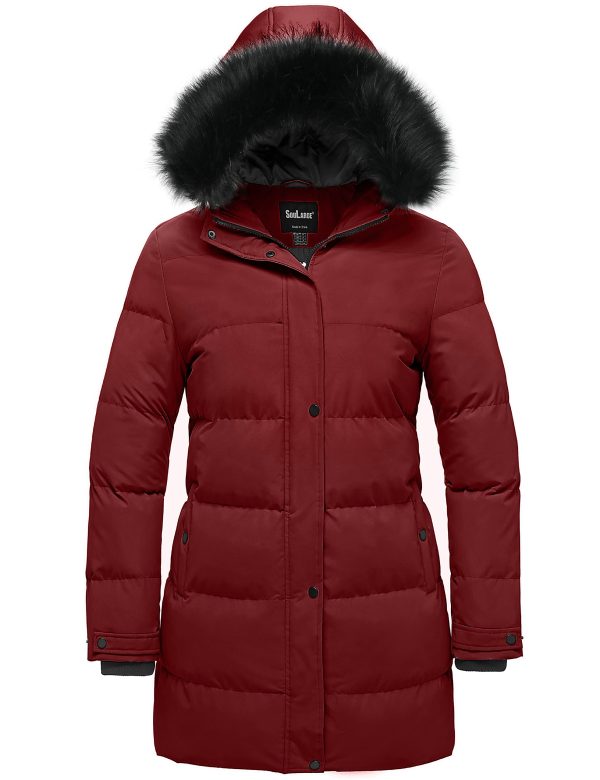 Women's Plus Size Winter Long Quilted Thicken Puffer Coat with Faux Fur Hood