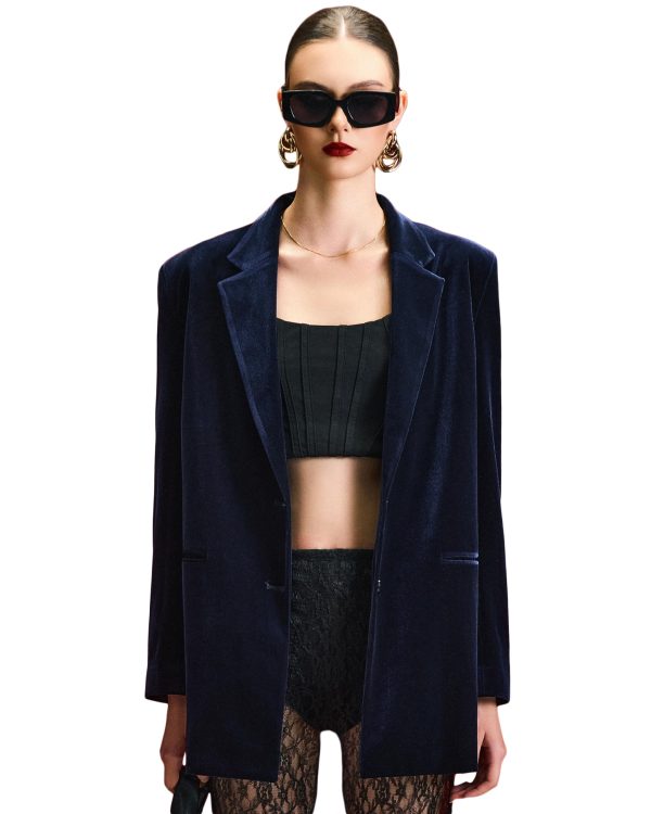 Velvet Womens Blazer, Trendy Oversized Fit, Long Sleeve Blazers for Women, Office Attire, Business Casual, Work Clothes