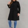 Plus Size Women Long Coats Peter Pan Collar Single Breasted with Pockets Trench Winter Long Peacoat