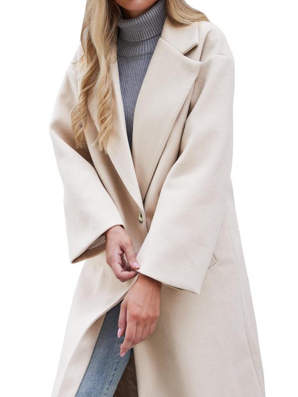 Women's Winter Wool Coat Notch Lapel Single Breasted Casual Mid Long Pea Trench Coat
