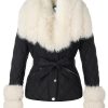 Women Faux Leather Suede Jacket Moto Biker Coat Sherpa-Lined Overcoat with Removable Belt