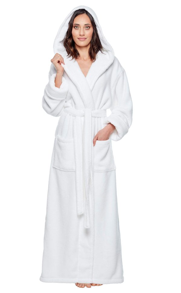 Womens Soft Twist Hooded Full Length Turkish Cotton Long Bathrobe