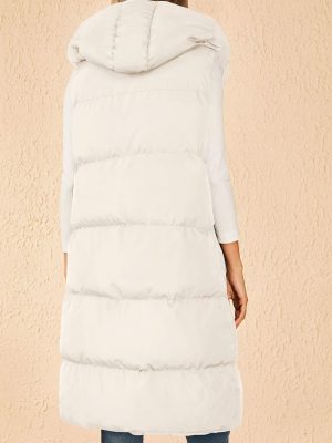 Womens Long Puffer Vest Fall Winter Trendy Zip Up Sleeveless Coat Down Jacket Quilted Hooded Warm Outerwear