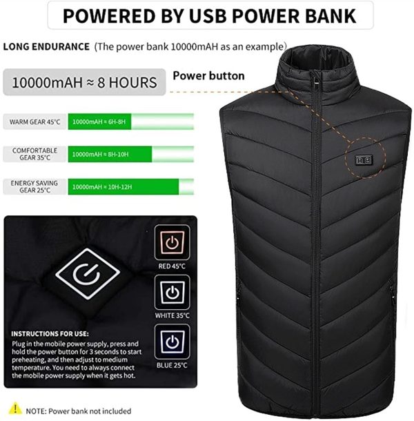 Heated Vest USB Electric Heated Vest Heating Jacket Winter Vests for Outdoor Motorcycle Camping Fishing Skiing