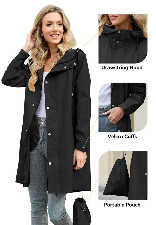 Long Rain Coat for Women Packable Rain Jacket Womens Waterproof Raincoat Lightweight Hooded Windbreaker Trench Coat