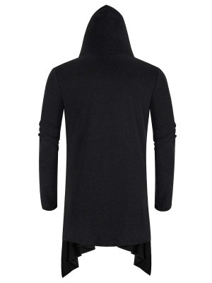 Mens Long Hooded Cardigan Long Sleeve Thin Cardigans Ruffle Shawl Collar Lightweight Drape Cape Overcoat Pockets