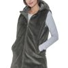 S.E.B Women's Long Reversible Puffer Vest with Hood, Puffy Sleeveless Vest Reverses to Lux Faux Fur for Winter and Fall