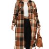 2024 Women's 0X-5X Plus Size Long Flannel Plaid Shacket Jacket Oversized Button Down Coats Shirts with Pockets