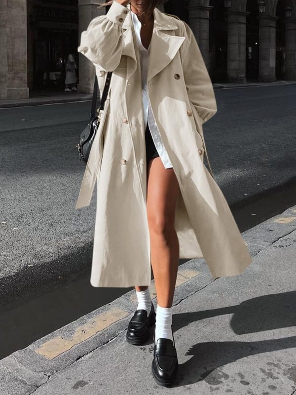 Womens Long Trench Coat Fall Fashion Oversized Double Breasted Lapel Overcoat Outerwear with Belt