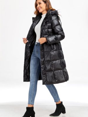 Long Down Jacket for Women Hooded Long Puffer Coat Duck Down Winter Coat Trendy Parka Jacket 2024