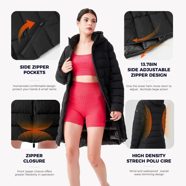 Women's Winter Warm Packable Long Lightweight Hooded Outwear Pockets Puffer Coat Parka Jacket