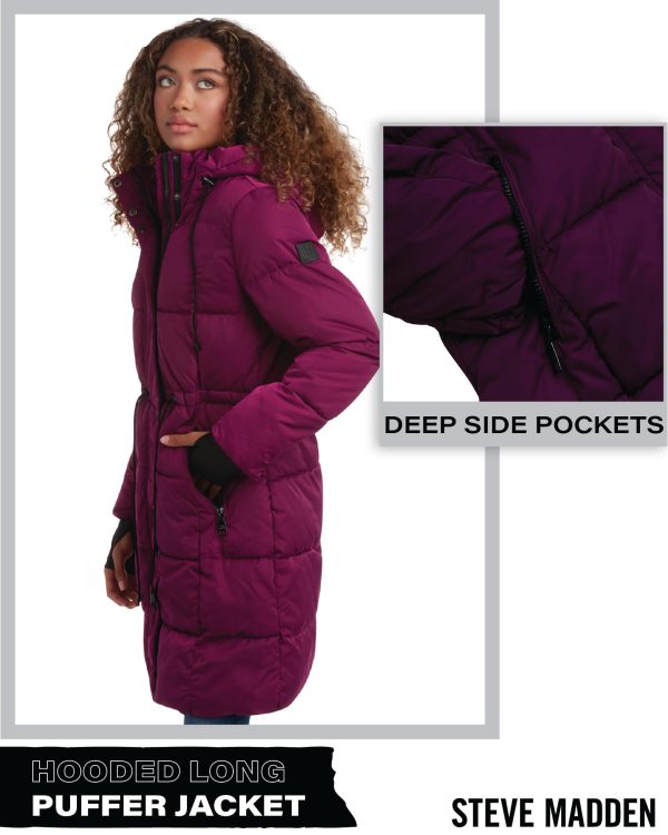 Steve Maden Women's Jacket - Cozy Hooded Long Puffer Jacket for Women with Waist Drawstrings - Warm Women's Down Jacket S-XL