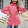 Women Waterproof Outdoor Hiking Raincoat Women Lined Rain Jacket Lightweight Hooded Jackets Trench Coats