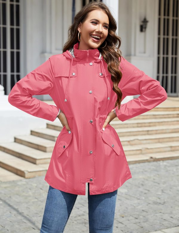 Women Waterproof Outdoor Hiking Raincoat Women Lined Rain Jacket Lightweight Hooded Jackets Trench Coats