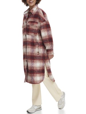 Women's Long Plaid Flannel Shirt Jacket