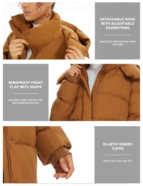 Women's Long Quilted Puffer Coat, Winter Warm Maxi Puffer Jacket with Detachable Hood