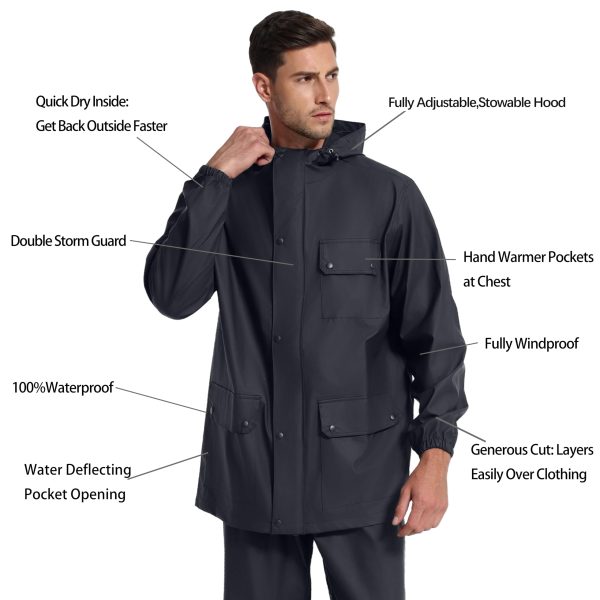 2 Pieces Waterproof Rain Suit & Multi-Pocket Lightweight and Durable & Unisex &Ideal for Outdoor Fishing