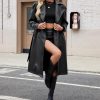 Leather Jacket Women Trench Coat Long Loose Button Lined Jacket Open Front Faux Motorcycle Coat with Belt