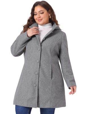Peacoat for Women Plus Size Elegant Single Breasted Detachable Hooded Overcoat Trench Coat Jacket