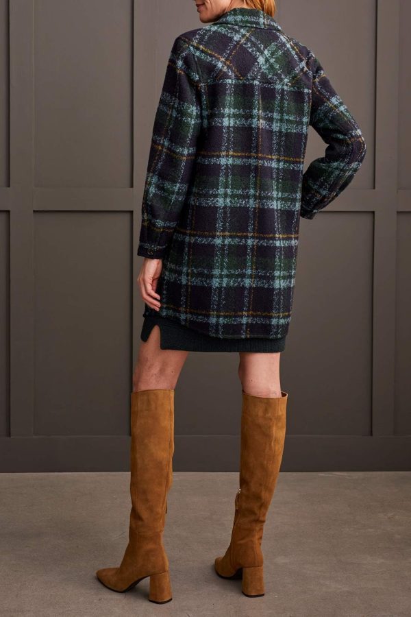 Women's Boucle Plaid Jacket Flap-top Patch Chest Pockets with Notch Collar