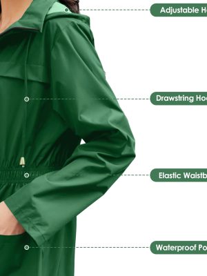 Packable Rain Jacket Women Waterproof Long Rain Coat Lightweight with Hood Windbreaker Jackets Outdoor Trench Coat