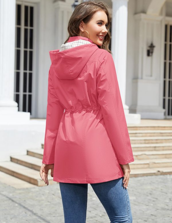 Women Waterproof Outdoor Hiking Raincoat Women Lined Rain Jacket Lightweight Hooded Jackets Trench Coats