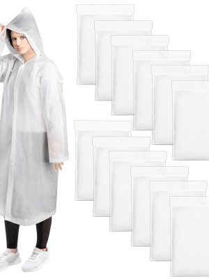 12 Pack Rain Ponchos for Adults, Reusable Raincoat with Drawstring Hood, Portable EVA Rain Jackets for Women Men, Waterproof