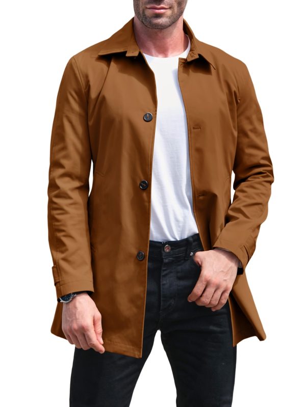 Mens Trench Coat Single Breasted Casual Spread Collar Windbreak Jacket Long Classic Business Overcoat