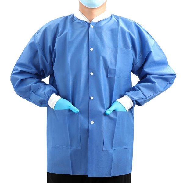 10-50 Pack Disposable Lab Jackets, SMS Medical Jackets/Coats for Men and Women, Knit Cuffs & Collar, 3 Pockets
