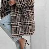 Women Winter Houndstooth Wool Blend Coat Notch Lapel Loose Warm Mid Long Double Breasted Peacoat