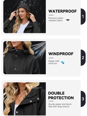 Long Rain Coat for Women Packable Rain Jacket Womens Waterproof Raincoat Lightweight Hooded Windbreaker Trench Coat