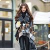 Women's Turn Down Shawl Collar Earth Tone Check Asymmetric Hemline Wool Blend Coat