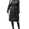 Leather Jacket Women Trench Coat Long Loose Button Lined Jacket Open Front Faux Motorcycle Coat with Belt