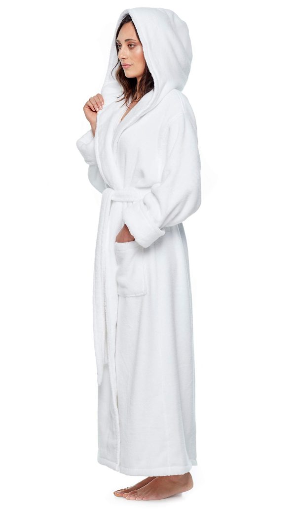 Womens Soft Twist Hooded Full Length Turkish Cotton Long Bathrobe