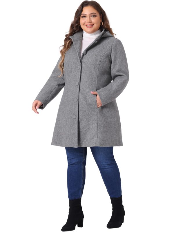 Peacoat for Women Plus Size Elegant Single Breasted Detachable Hooded Overcoat Trench Coat Jacket