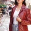 Genuine Soft Leather Blazer Women, Classic 2-Button Design, Casual Suit Style Real Lambskin Leather Jacket